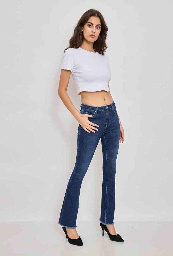 Estee Brown Denim flared franje onderkant G2282 Estee Brown Denim flared franje onderkant G2282