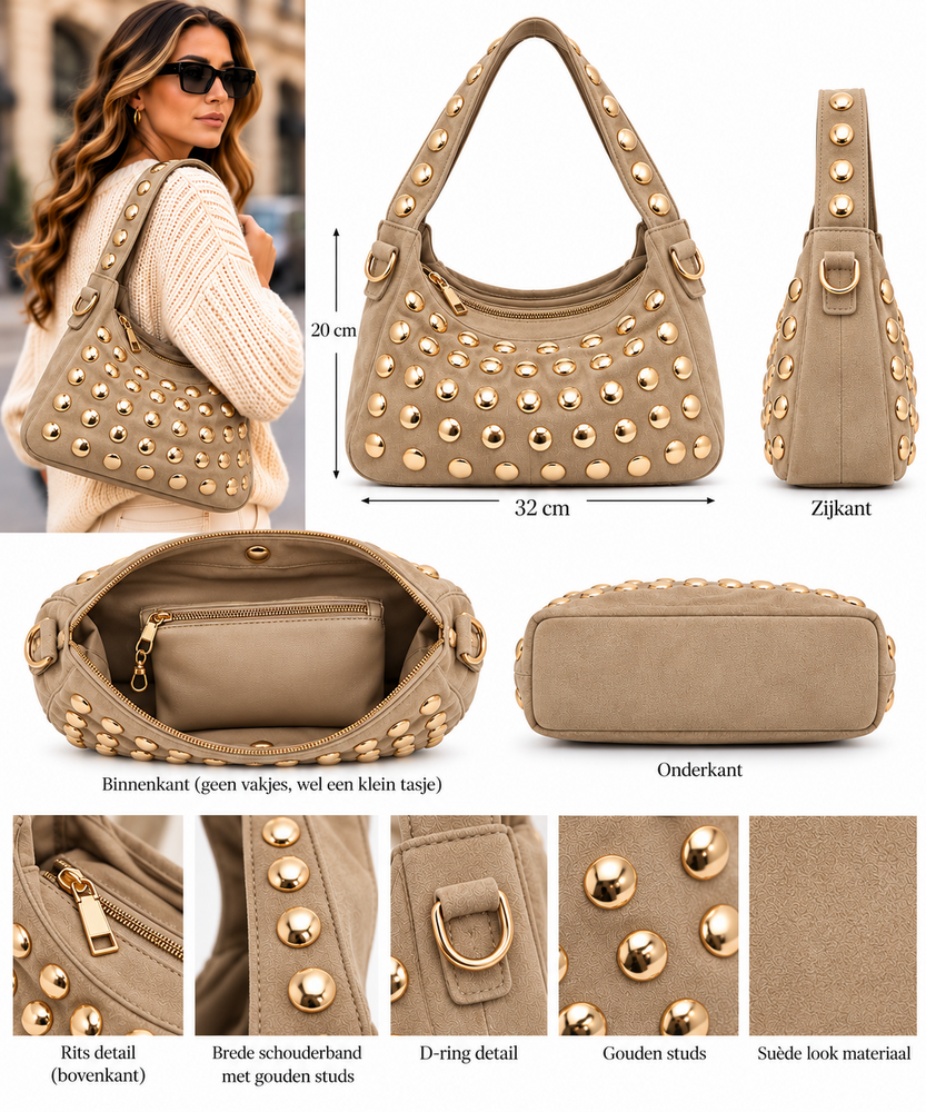 Moda Fashion bag suedine studs 1729