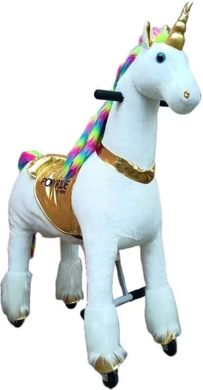 Pony Ride Licorne cheval a roulettes enfants or / arc-en-ciel Small
