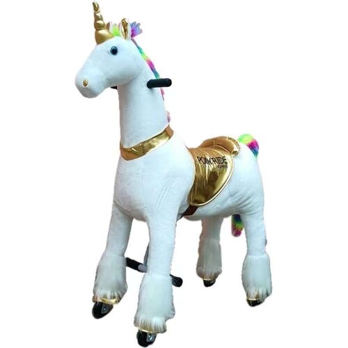 Pony Ride Licorne cheval a roulettes enfants or / arc-en-ciel Medium