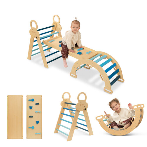 FINOOS FINOOS Structure d’escalade - Triangle d’escalade - Arche d’escalade - Toboggan - Montessori - Jouets en bois - Bleu
