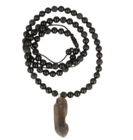 Terra Vita Collier en obsidienne avec quartz fumé pour homme