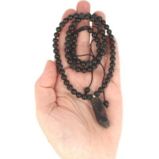 Terra Vita Collier en obsidienne avec quartz fumé pour homme