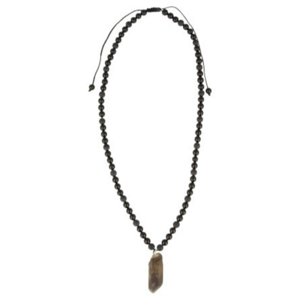 Terra Vita Collier en obsidienne avec quartz fumé pour homme