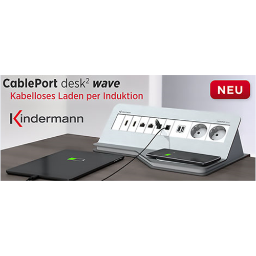 Kindermann CablePort desk² wave 6voudig 2x Stroom +wireless oplader
