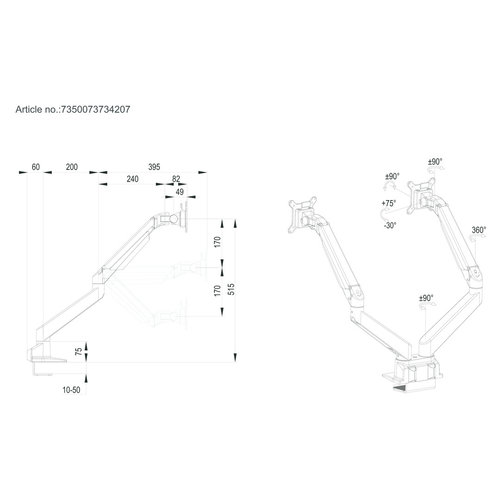 Multibrackets Dual Monitor Gas Lift Arm - Heavy Duty (15 - 32 inch)