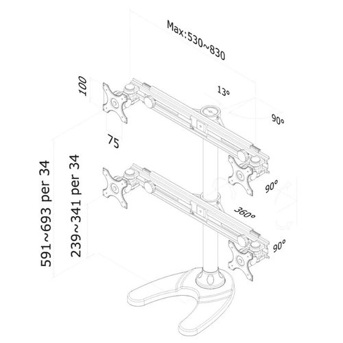 NeoMounts Monitorstandaard FPMA-D700DD4 monitorstandaard voor 4 schermen