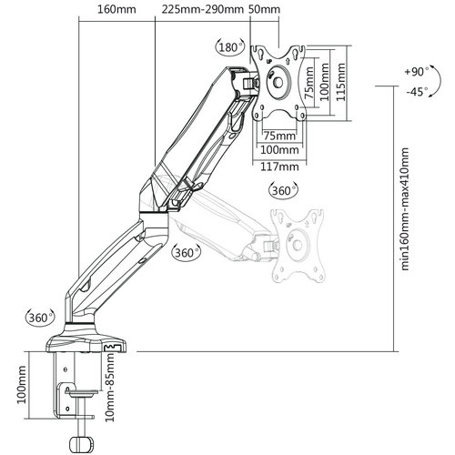 MyWall Monitor arm met gasveer Mywall HL16 (13 - 27 inch) - Copy