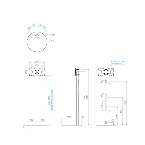 Cavus TV Standaard Sphere 150 cm RVS VESA 400x200 mm