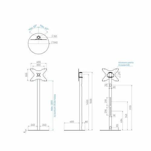 Cavus TV Standaard Sphere 150 cm RVS VESA 400x300 mm