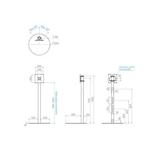 Cavus TV Standaard Sphere 120 cm RVS VESA 200x200 mm