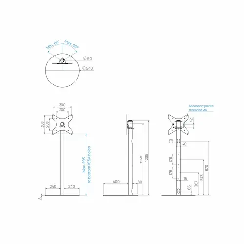 Cavus TV Standaard Sphere 120 cm RVS VESA 300x300 mm