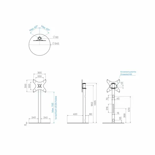 Cavus TV Standaard Sphere 100 cm RVS VESA 300x300 mm