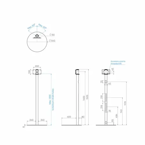 Cavus TV Standaard Sphere 150 cm Zwart VESA 200x100 mm