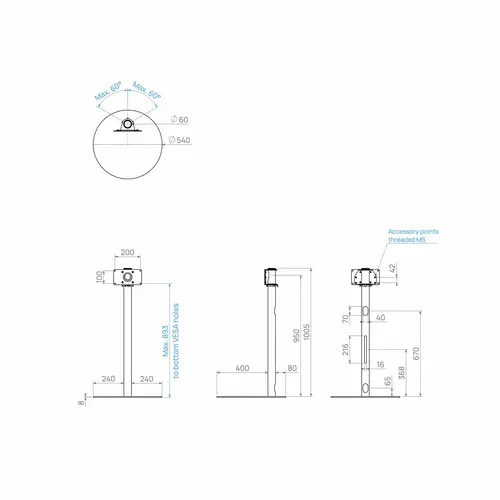 Cavus TV Standaard Sphere 100 cm RVS VESA 200x100 mm