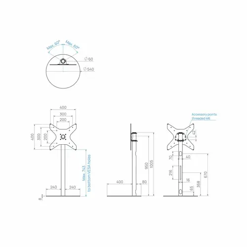 Cavus TV Standaard Sphere 100 cm RVS VESA 400x400 mm