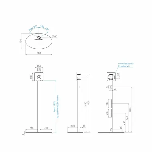 Cavus TV Standaard Ellips 150 cm RVS VESA 200x200 mm