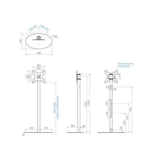 Cavus TV Standaard Ellips 150 cm RVS VESA 300x300 mm