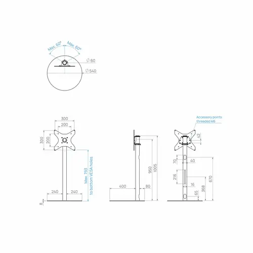 Cavus TV Standaard Sphere 100 cm Zwart VESA 300x300 mm