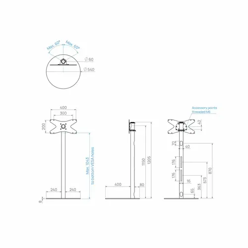 Cavus TV Standaard Sphere 120 cm Zwart VESA 400x200 mm