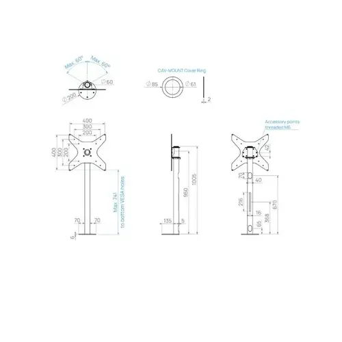 Cavus Meubel Mount - TV Standaard voor Meubel - 100 cm RVS VESA 400x400