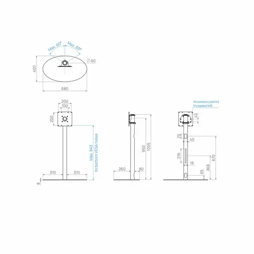 Cavus TV Standaard Ellips 100 cm Zwart VESA 200x200 mm