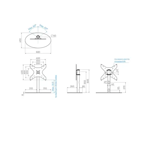 Cavus TV Standaard Ellips 60 cm RVS VESA 400x400 mm