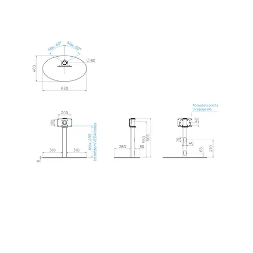 Cavus TV Standaard Ellips 60 cm RVS VESA 200x100 mm