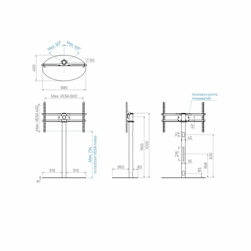 Cavus TV Standaard Ellips 100 cm RVS VESA 600x400 mm