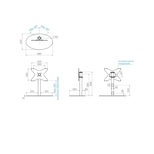 Cavus TV Standaard Ellips 60 cm RVS VESA 400x300 mm