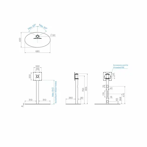 Cavus TV Standaard Ellips 80 cm Zwart VESA 200x200 mm