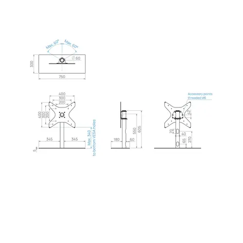 Cavus TV Standaard Solid 60 cm hoog, 400x400 mm