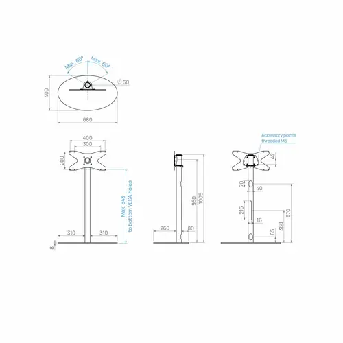 Cavus TV Standaard Ellips 100 cm Zwart VESA 400x200 mm