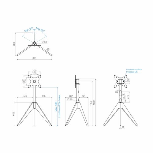 Cavus Vloerstandaard TRIANGLE eiken 120cm VESA 300x300