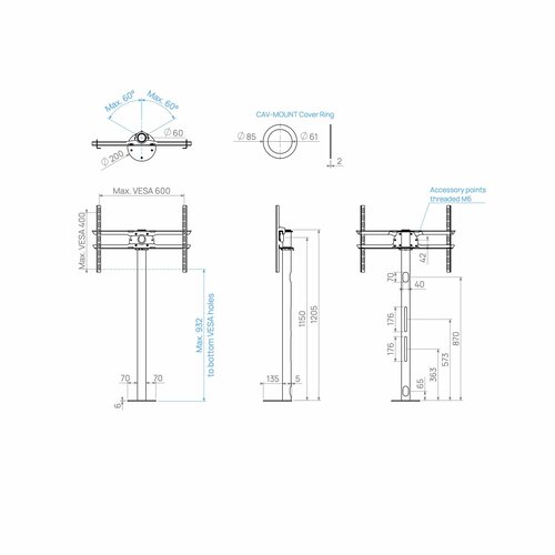 Cavus Meubel Mount - TV Standaard voor Meubel - 120 cm Zwart VESA 400x400