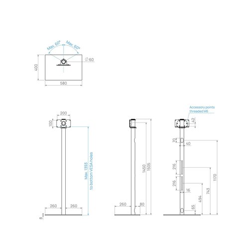 Cavus TV Standaard Square 150 cm Zwart VESA 200x100 mm