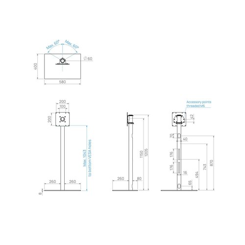 Cavus TV Standaard Square 120 cm RVS VESA 200x200 mm