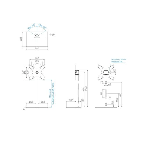 Cavus TV Standaard Square 100 cm RVS VESA 400x400 mm