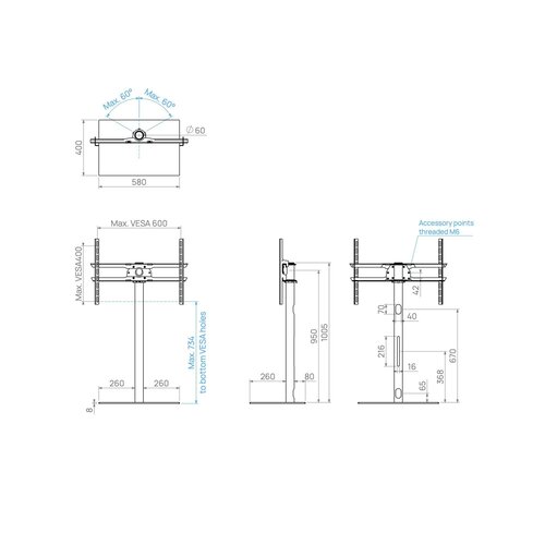 Cavus TV Standaard Square 100 cm RVS VESA 600x400 mm