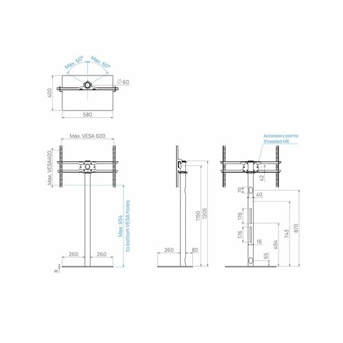 Cavus TV Standaard Square 120 cm RVS VESA 600x400 mm