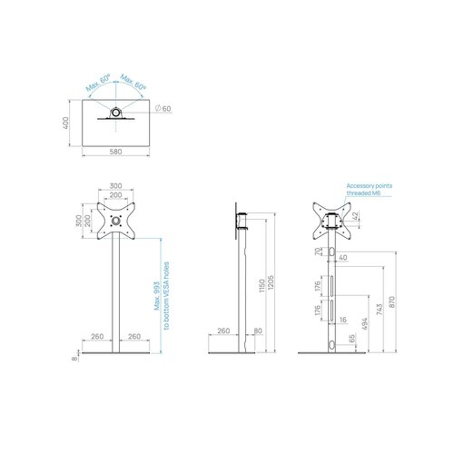 Cavus TV Standaard Square 150 cm RVS VESA 300x300 mm