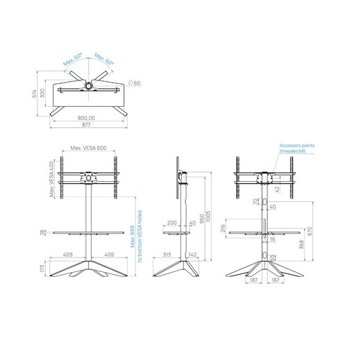 Cavus TV Standaard Cross 120 Hout/Zwart - VESA 600x400