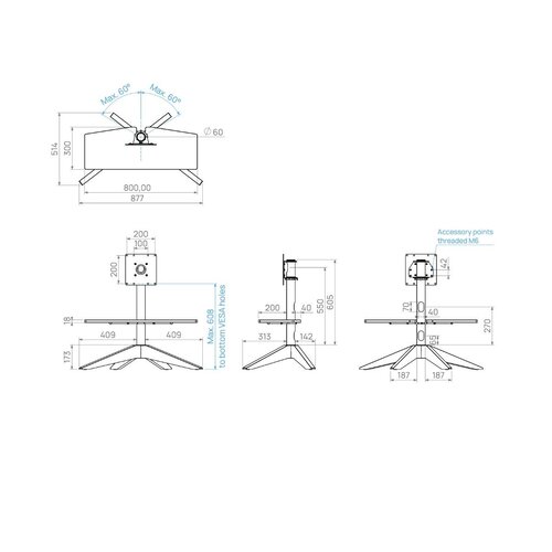 Cavus TV Standaard Cross 80 Hout/Zwart - VESA 200x200