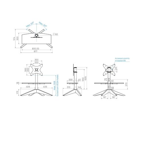 Cavus TV Standaard Cross 80 Hout/Zwart - VESA 300x300