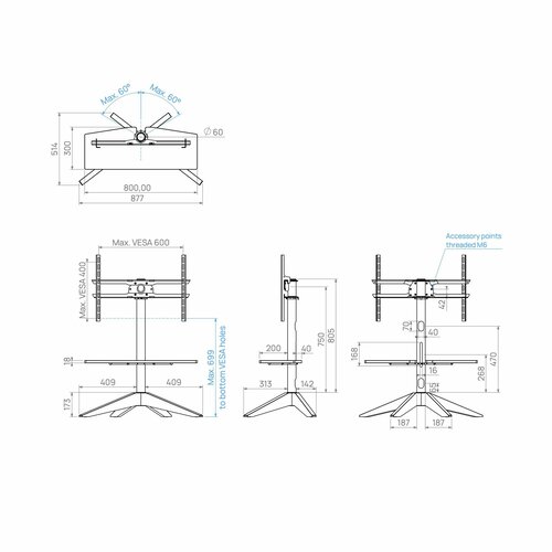 Cavus TV Standaard Cross 100 Hout/RVS - VESA 600x400