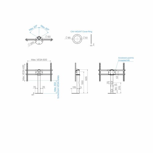 Cavus Meubel Mount - TV Standaard voor Meubel - 60 cm RVS VESA 600x400