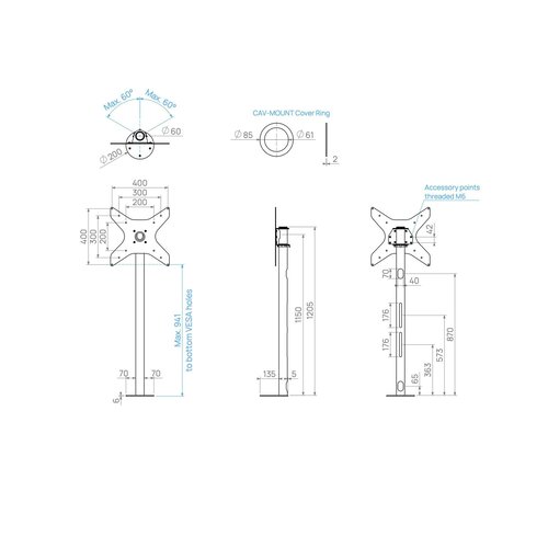 Cavus Meubel Mount - TV Standaard voor Meubel - 120 cm RVS VESA 400x400