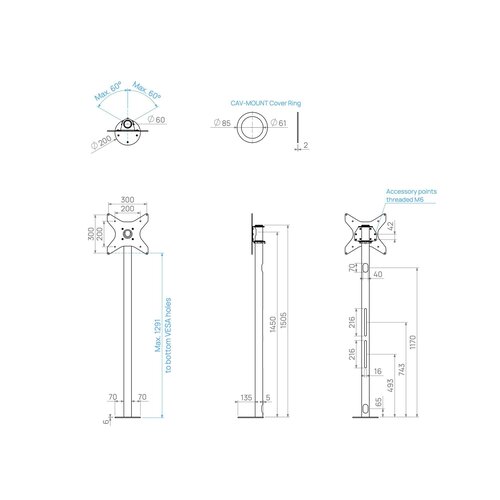 Cavus Meubel Mount - TV Standaard voor Meubel - 150 cm RVS VESA 300x300
