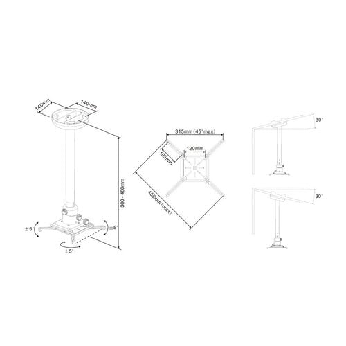 Multibrackets Universal Projector Plafondbeugel 300-480 met Fine tune