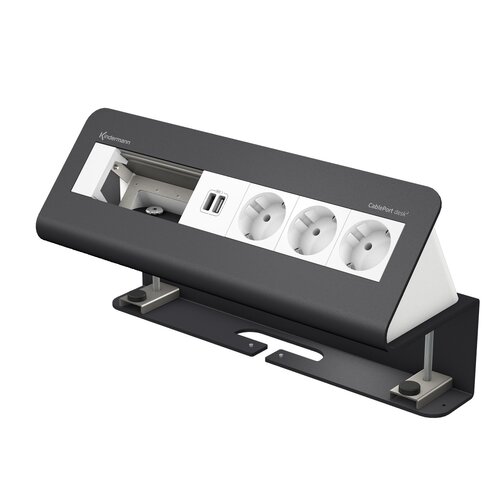 Kindermann CablePort desk² - 6 voudig - 3x Stroom, 1x USB lader en 2x leeg (4 half-sized modules) Antraciet